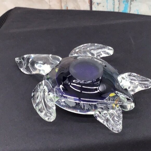 Handcrafted Glass Turtle Paperweight With Millefiori Design & Silver Leaf Accent - Picture 3 of 6